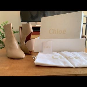 Brand New Chloe gold open heel wedge.